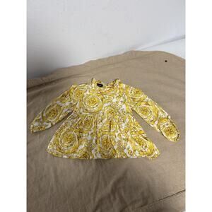 Versace Dress Girls 9/12M 74cm Yellow Baroque Print Long Sleeve Made in Italy